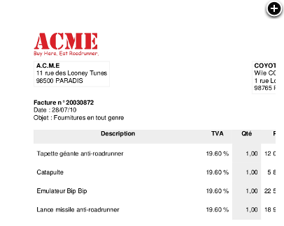Sample invoice generated by FacturationZen